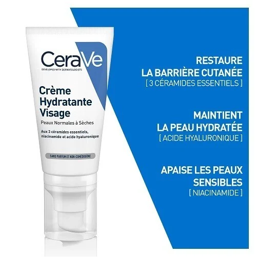 CERAVE CRÈME HYDRATANTE VISAGE PEAU SECHE 52 ML