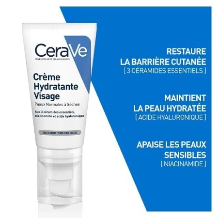 CERAVE CRÈME HYDRATANTE VISAGE PEAU SECHE 52 ML