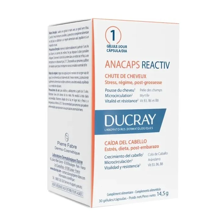DUCRAY ANACAPS REACTIV COMPLÉMENT ALIMENTAIRE 30 CAPSULES