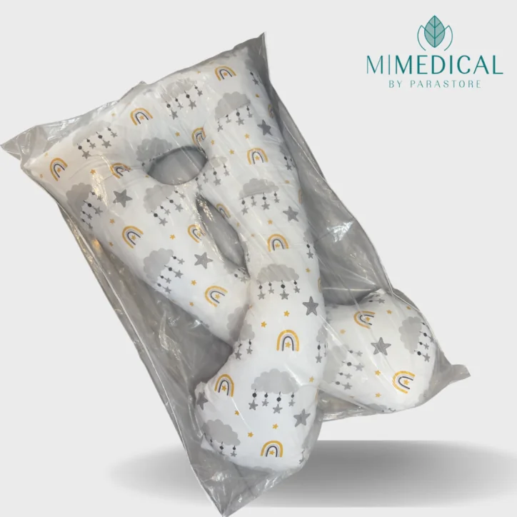 COUSSIN DE GROSSESSE MOTIFS GRIS ET JAUNE MATIÈRE: OUATE