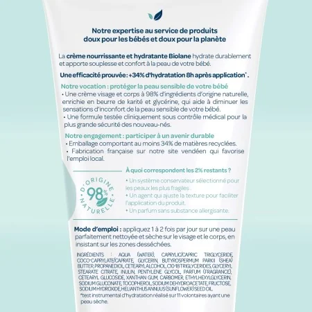BIOLANE CRÈME NOURRISSANTE ET HYDRATANTE 100ML