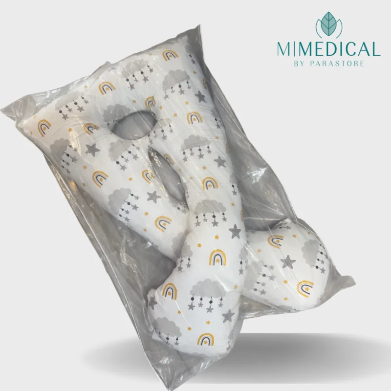 COUSSIN DE GROSSESSE MOTIFS GRIS ET JAUNE MATIÈRE: OUATE