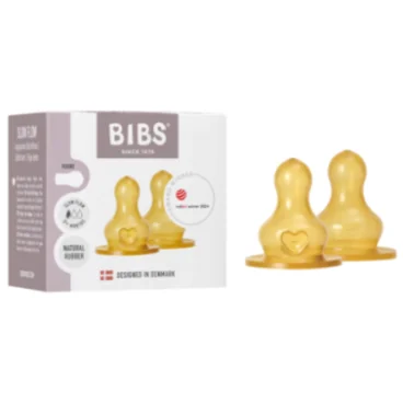 BIBS 2 TETINES RONDES LATEX BIBERON A DEBIT LENT 0M+