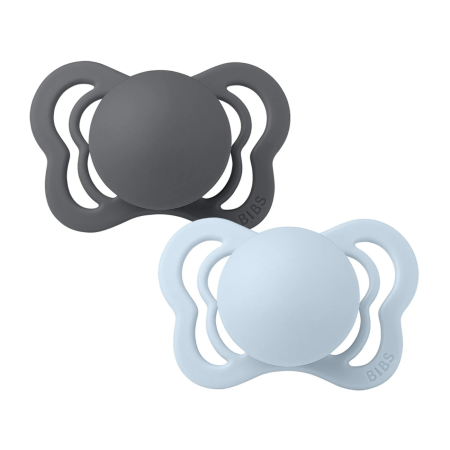 BIBS 02 SUCETTES NATURAL RUBBER IRON BABY BLUE SIZE1 0M+