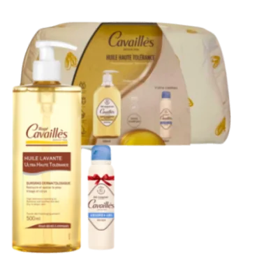 CAVAILLES TROUSSE HUILE LAVANTE DERMATO PEAUX A TENDANCE ATOPIQUE 500ML+DEO ABSORB+ 48H ANTI TRACES SPRAY 20ML (OFFERT)