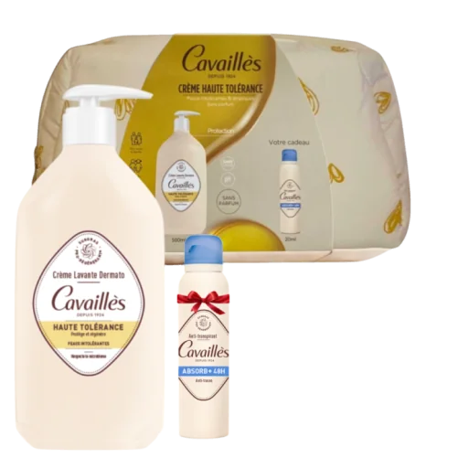 CAVAILLES TROUSSE CREME LAVANTE DERMATO PEAUX INTOLERANTES 500ML+DEO ABSORB+ 48H ANTI TRACES SPRAY 20ML (OFFERT)