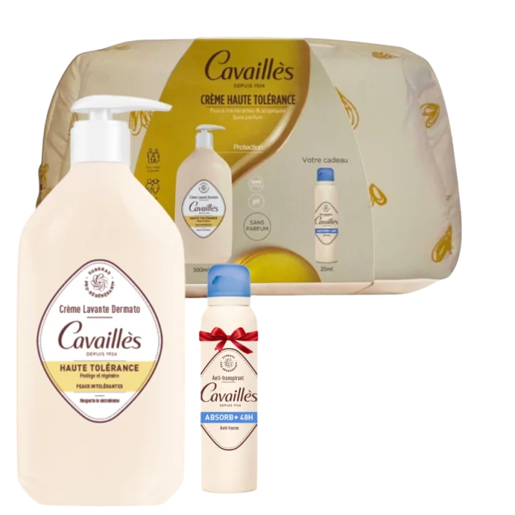 CAVAILLES TROUSSE CREME LAVANTE DERMATO PEAUX INTOLERANTES 500ML+DEO ABSORB+ 48H ANTI TRACES SPRAY 20ML (OFFERT)