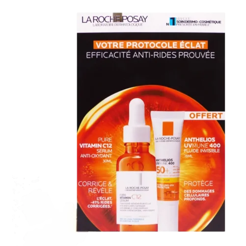 LA ROCHE POSAY COFFRET PROTOCOLE ÉCLAT SÉRUM VITAMIN C12 30ML + ANTHELIOS FLUIDE SPF50 15ML OFFERT