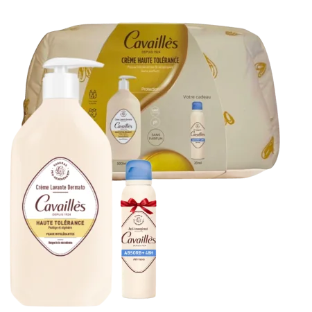 CAVAILLES TROUSSE CREME LAVANTE DERMATO PEAUX INTOLERANTES 500ML+DEO ABSORB+ 48H ANTI TRACES SPRAY 20ML (OFFERT)