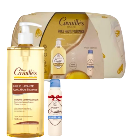 CAVAILLES TROUSSE HUILE LAVANTE DERMATO PEAUX A TENDANCE ATOPIQUE 500ML+DEO ABSORB+ 48H ANTI TRACES SPRAY 20ML (OFFERT)