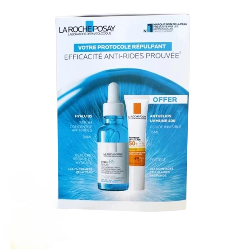 LA ROCHE POSAY COFFRET VOTRE PROTOCOLE RÉPULPANT SÉRUM HYALU B5 30ML + FLUIDE SOLAIRE ANTHELIOS UVMUNE 400 SPF50+ 15ML OFFERT