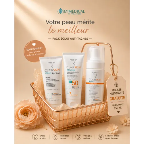 PACK RONCEY CLAIRSKIN WHITENING NIGHT CREAM + WHITENING WATERPROOF SPF50 + CLEANSING FOAM 250 ML GRATUITE