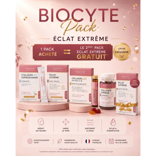 PACK BIOCYTE COLLAGEN EXPRESS GUMMIES + ÉCLAT EXTRÊME PEARL + COLLAGEN EXPRESS MARIN + COLLAGEN PEPTIDES = ÉCLAT EXTRÊME OFFERT