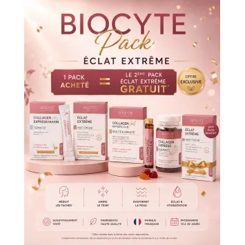 PACK BIOCYTE COLLAGEN EXPRESS GUMMIES + ÉCLAT EXTRÊME PEARL + COLLAGEN EXPRESS MARIN + COLLAGEN PEPTIDES = ÉCLAT EXTRÊME OFFERT