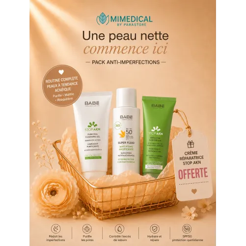 PACK BABE STOP AKN GEL NETTOYANT + SUPER FLUID SPF50+ + CRÈME HYDRATANTE RÉPARATRICE 50 ML GRATUITE
