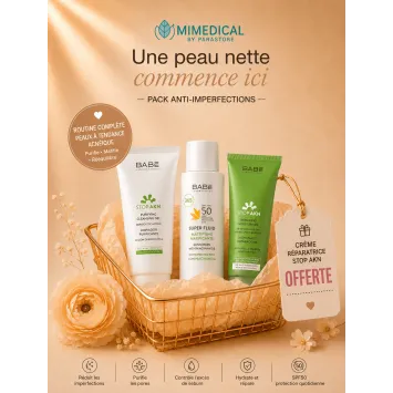 PACK BABE STOP AKN GEL NETTOYANT + SUPER FLUID SPF50+ + CRÈME HYDRATANTE RÉPARATRICE 50 ML GRATUITE