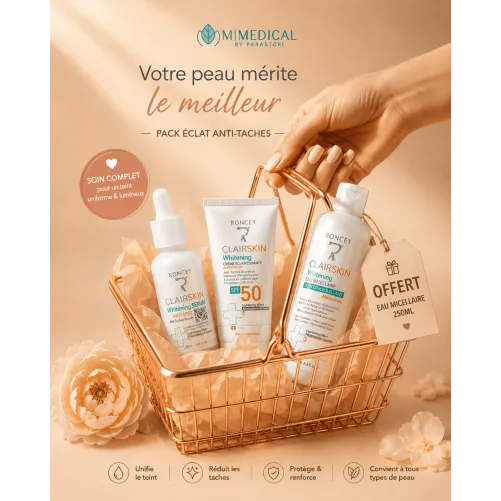 PACK RONCEY CLAIRSKIN SERUM ÉCLAIRCISSANT + WHITENING WATERPROOF SPF50 + EAU MICELLAIRE GRATUITE