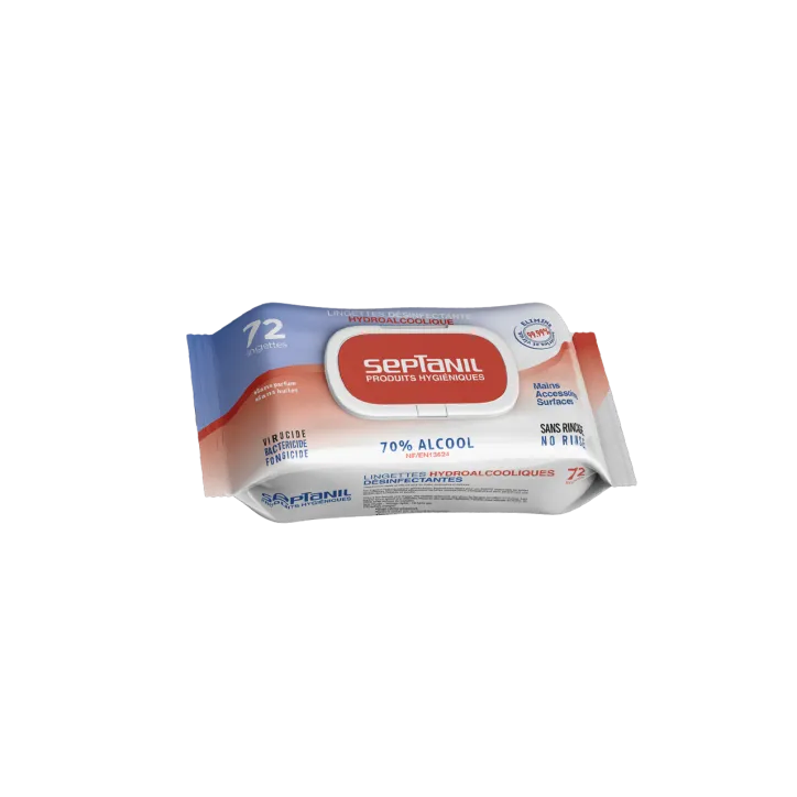 SEPTANIL LINGETTES DESINFECTANTES SOLUTION HYDROALCOOLIQUE 70% ALCOOL 72 LINGETTES