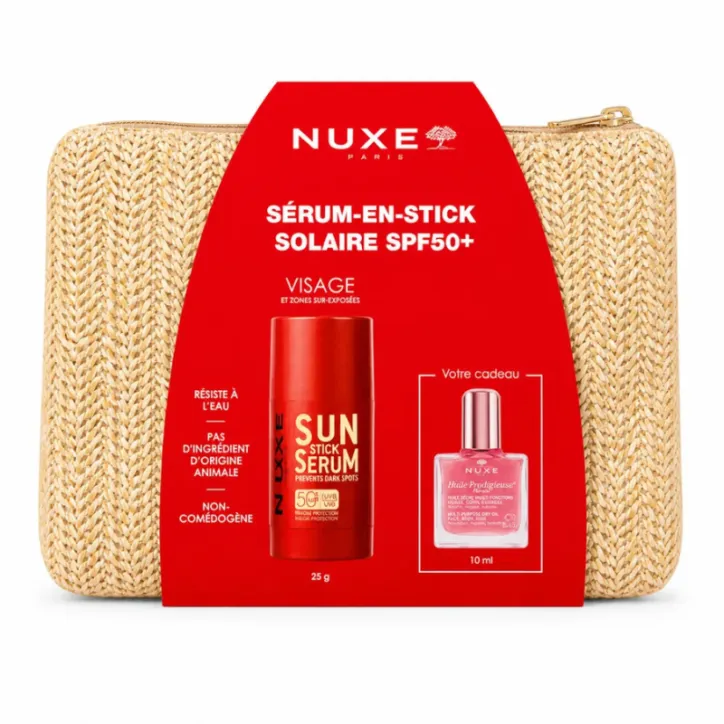 NUXE SERUM EN STICK SPF50+ 25GR+HUILE PRODIGIEUSE OR FOLARALE (OFFERT)+TROUSSE (OFFERT)