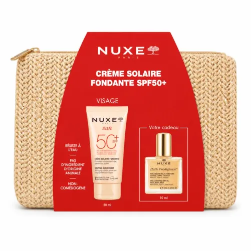 NUXE CREME SOLAIRE FONDANTE SPF50+HUILE PRODIGIEUSEET 10ML (OFFERT)+TROUSSE (OFFERT)