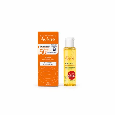 AVENE SOIN SOLAIRE PEAUX PEAUX SENSIBLES SECHES SPF 50+ 50ML + XERACALM HUILE LAVANTE 100ML OFFERTE AVENE SOIN SOLAIRE PEAUX PEAUX SENSIBLES SECHES SPF 50+ 50ML + XERACALM HUILE LAVANTE 100ML OFFERTE
