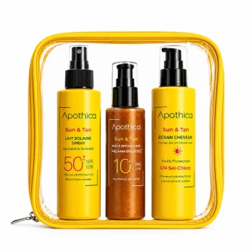 APOTHICA ECRAN CHEVEUX 150ML+ LAIT SOLAIRE SPRAY 150ML+ HUILE BRONZANTE SPF10 150ML (OFFERT)