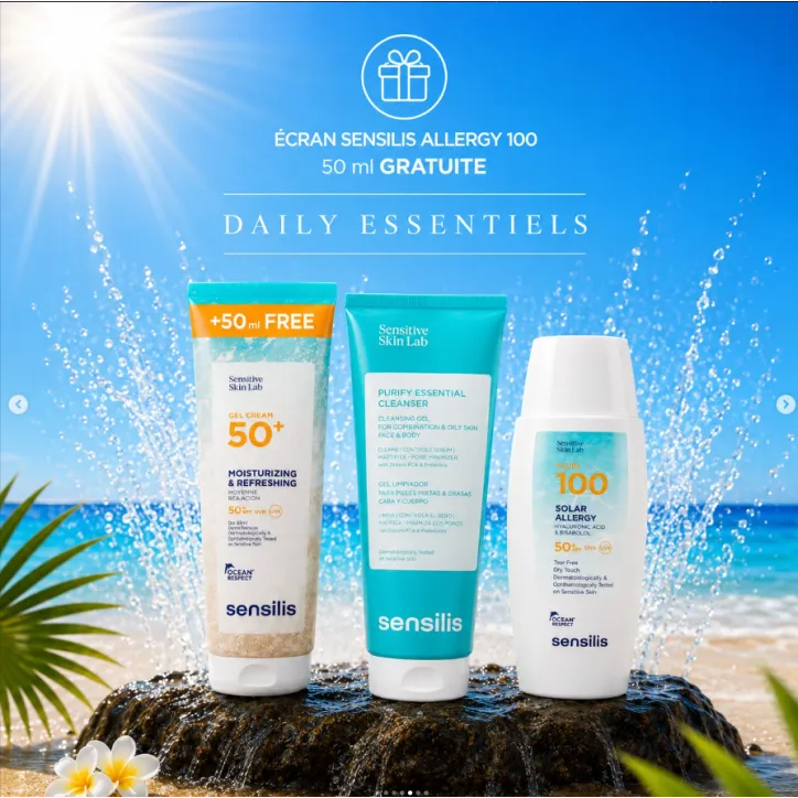 PACK SENSILIS GEL CREAM 50+ + SENSILIS PURIFY ESSENTIAL CLEANSER = SENSILIS SOLAR ALLERGY FLUID 100 OFFERT