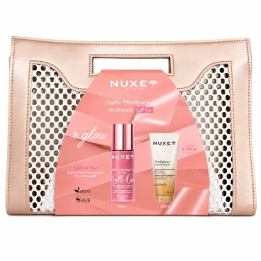 NUXE ROLL&GLOW ECLAT OR ROSE 60ML + HUILE DE DOUCHE 200ML ET SAC OFFERTS