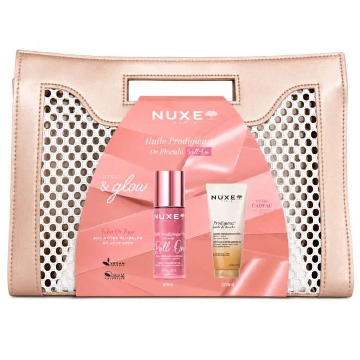 NUXE ROLL&GLOW ECLAT OR ROSE 60ML + HUILE DE DOUCHE 200ML ET SAC OFFERTS