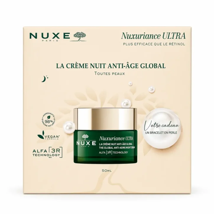 NUXE COFFRET CREME DE NUIT ANTI AGE GLOBAL 50ML + BRACELET EN PERLE OFFERT