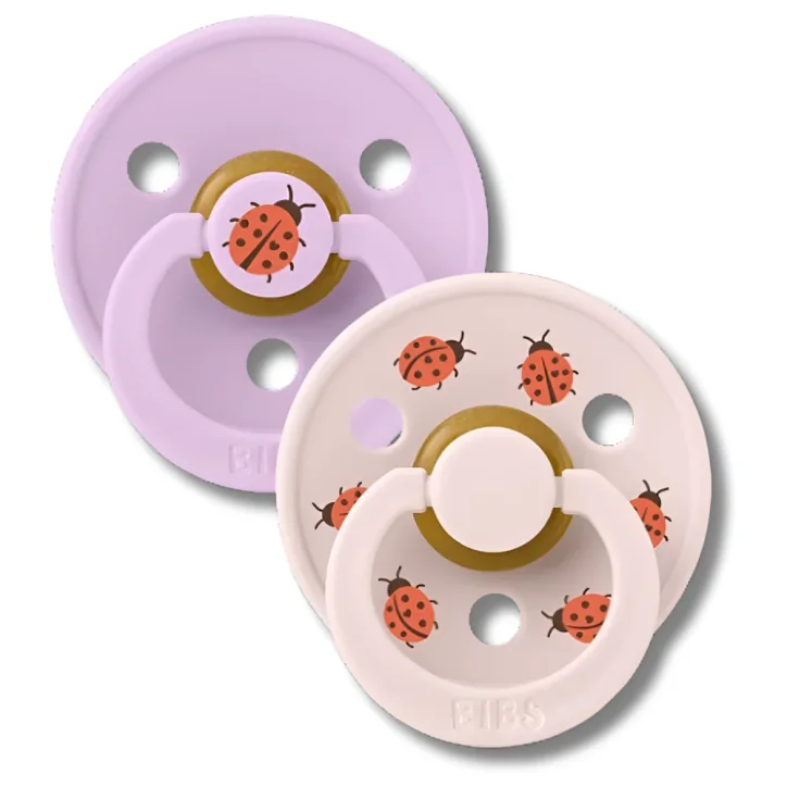 BIBS NATURAL RUBBER LOT DE 2 SUCETTES LADYBUG VIOLET SKY/PETAL TAILLE 1