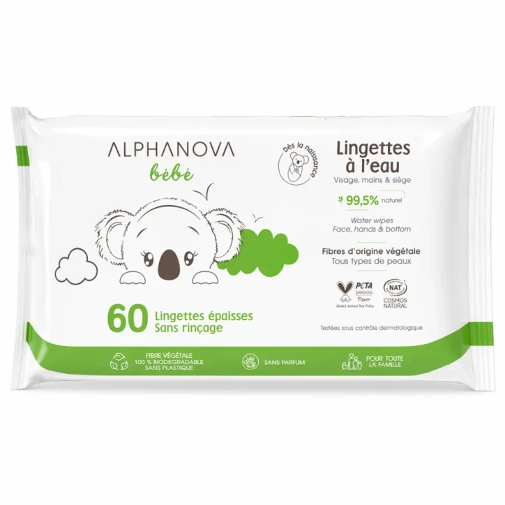 ALPHANOVA LINGETTES NETTOYANTES A L'EAU 60 PIECES