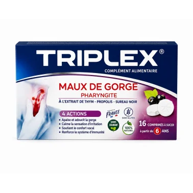 TRIPLEX MAUX DE GORGE CASSIS 16 COMPRIMES
