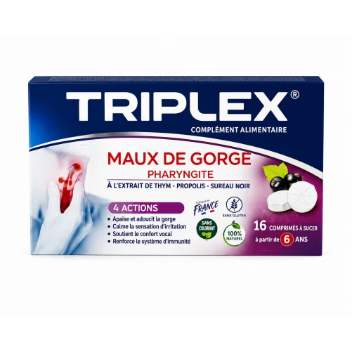 TRIPLEX MAUX DE GORGE CASSIS 16 COMPRIMES