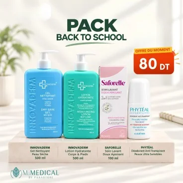 PACK INNOVADERM GEL NETTOYANT PEAU SÈCHE + LOTION HYDRATANTE CORPS & PIEDS + SAFORELLE SOIN LAVANT DOUX + PHYTÉAL DEO