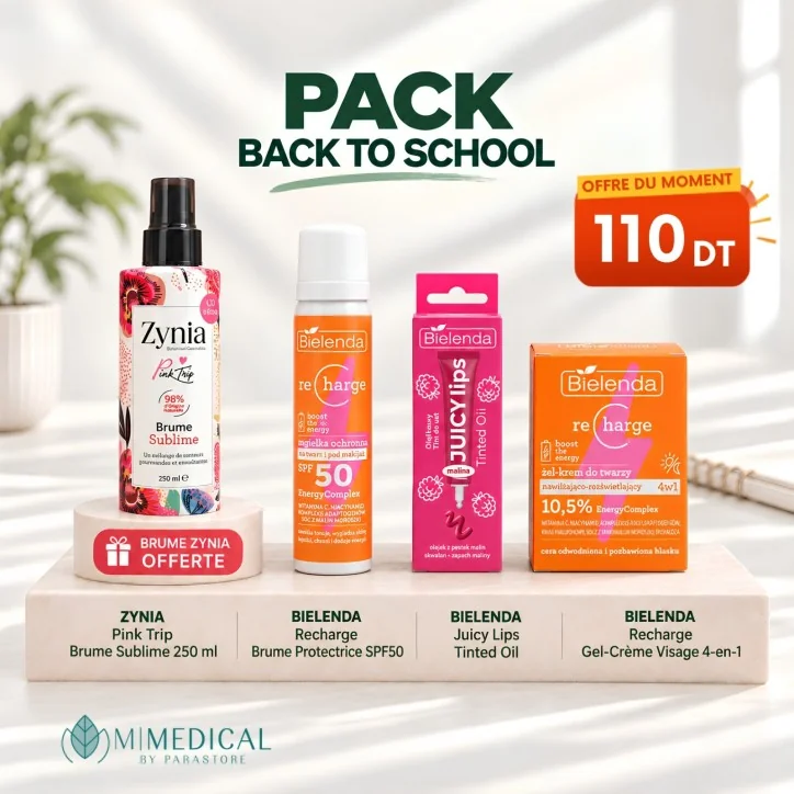 PACK BIELENDA RECHARGE BRUME PROTECTRICE SPF50 + RECHARGE GEL-CRÈME VISAGE + JUICY LIPS TINTED OIL + ZYNIA BRUME SUBLIME OFFERTE
