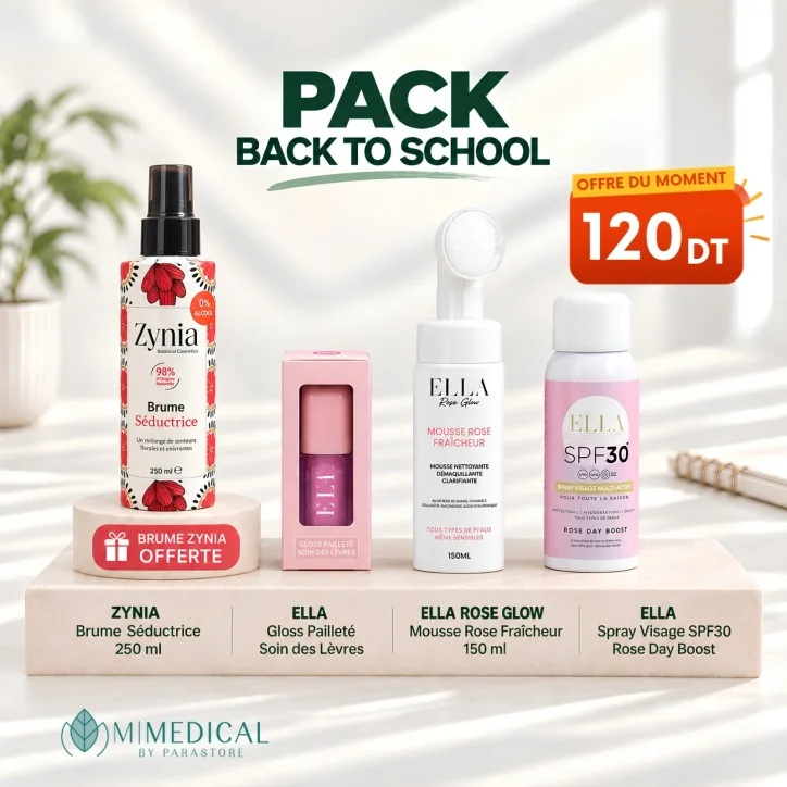 PACK ELLA ROSE GLOW MOUSSE ROSE + SPRAY VISAGE SPF30 ROSE DAY BOOST + GLOSS PAILLETÉ + ZYNIA BRUME SÉDUCTRICE OFFERTE
