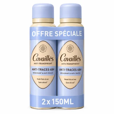 CAVAILLES DEODORANT ANTI-TRANSPIRANT ET ANTI-TRACES 48H SPRAY LOT DE 2 X 150ML