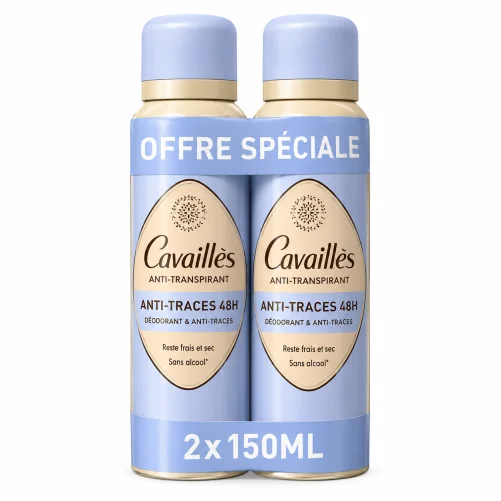 CAVAILLES DEODORANT ANTI-TRANSPIRANT ET ANTI-TRACES 48H SPRAY LOT DE 2 X 150ML