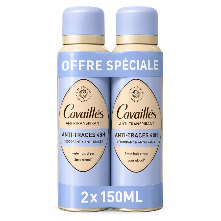 CAVAILLES DEODORANT ANTI-TRANSPIRANT ET ANTI-TRACES 48H SPRAY LOT DE 2 X 150ML