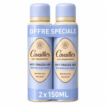 CAVAILLES DEODORANT ANTI-TRANSPIRANT ET ANTI-TRACES 48H SPRAY LOT DE 2 X 150ML