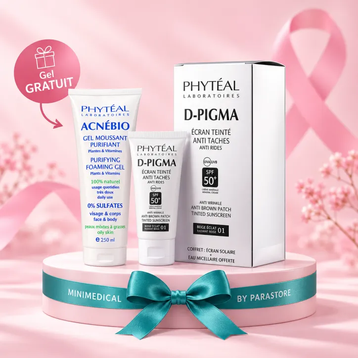 PACK PHYTÉAL D-PIGMA ÉCRAN TEINTÉ BEIGE ÉCLAT 01 SPF50+ 50 ML + ACNÉBIO GEL MOUSSANT PURIFIANT 250 ML OFFERT