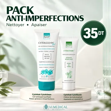 CYTOLNAT PACK ANTI-IMPERFECTIONS CYTOLCLEAN GEL NETTOYANT PURIFIANT + CYTOLBASIC CRÈME DERMATOLOGIQUE APAISANTE ET RÉPARATRICE